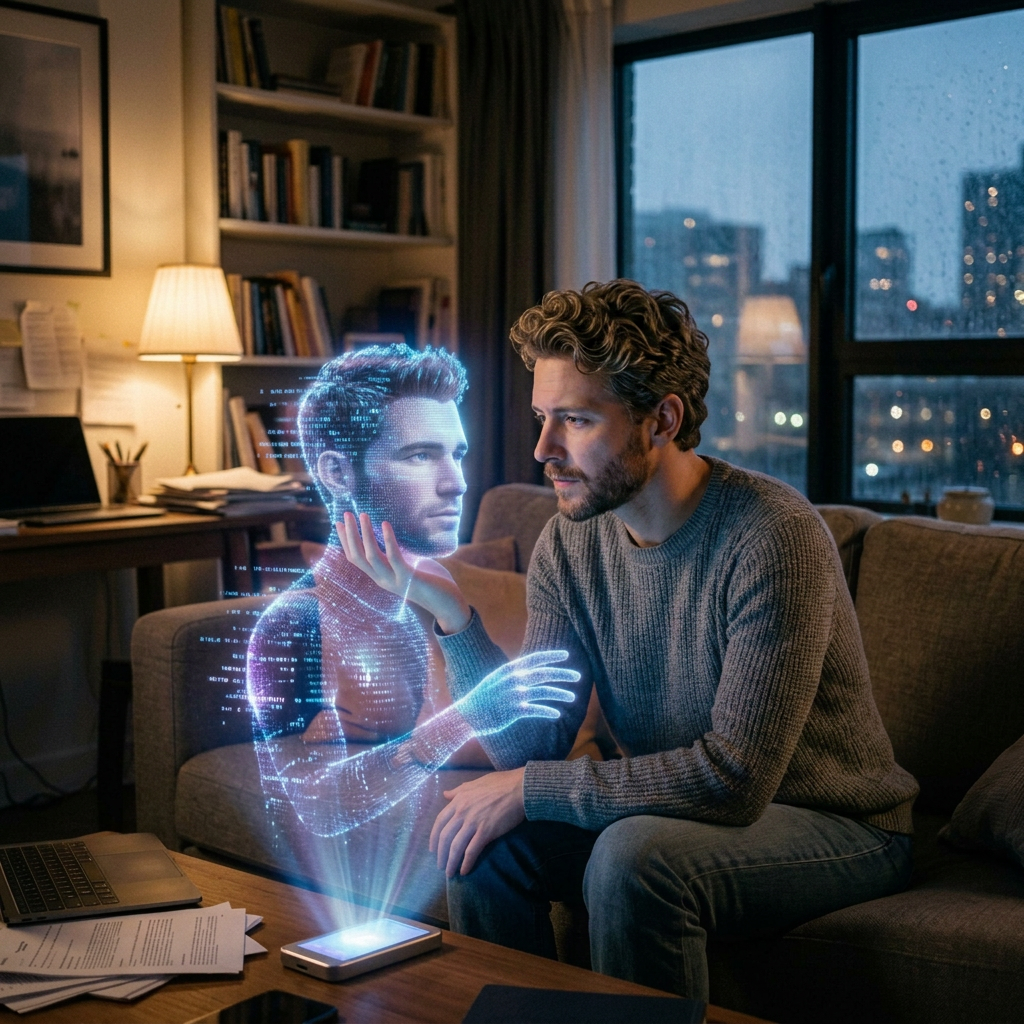 Two men sharing forbidden love across human and AI realms